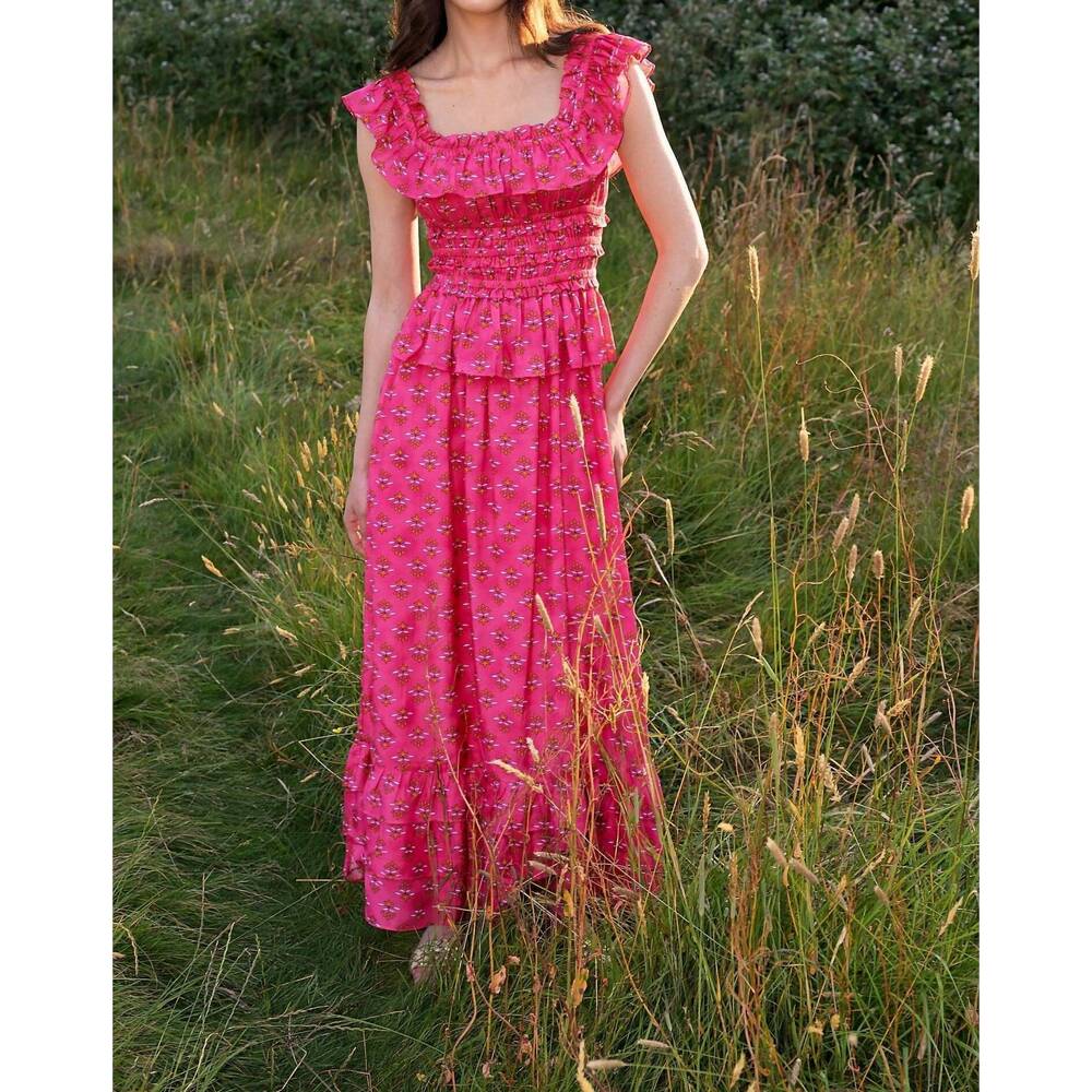 NEW NEVE & NOOR rae smocked maxi dress in fuchsia pink